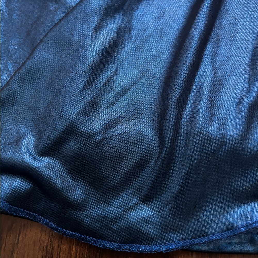 Revamped Blue Satin Ruffle Top - Picture 4 of 11